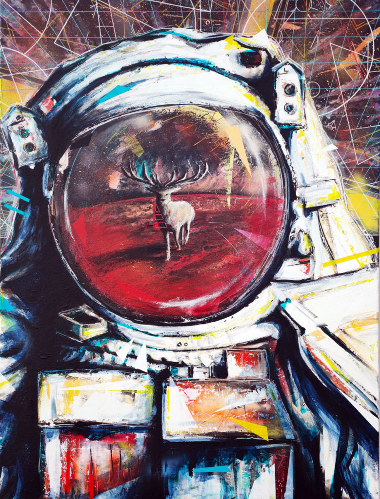 Toile intitulée "Contact", réalisée par Christophe Moulinier, artiste peintre dessinateur