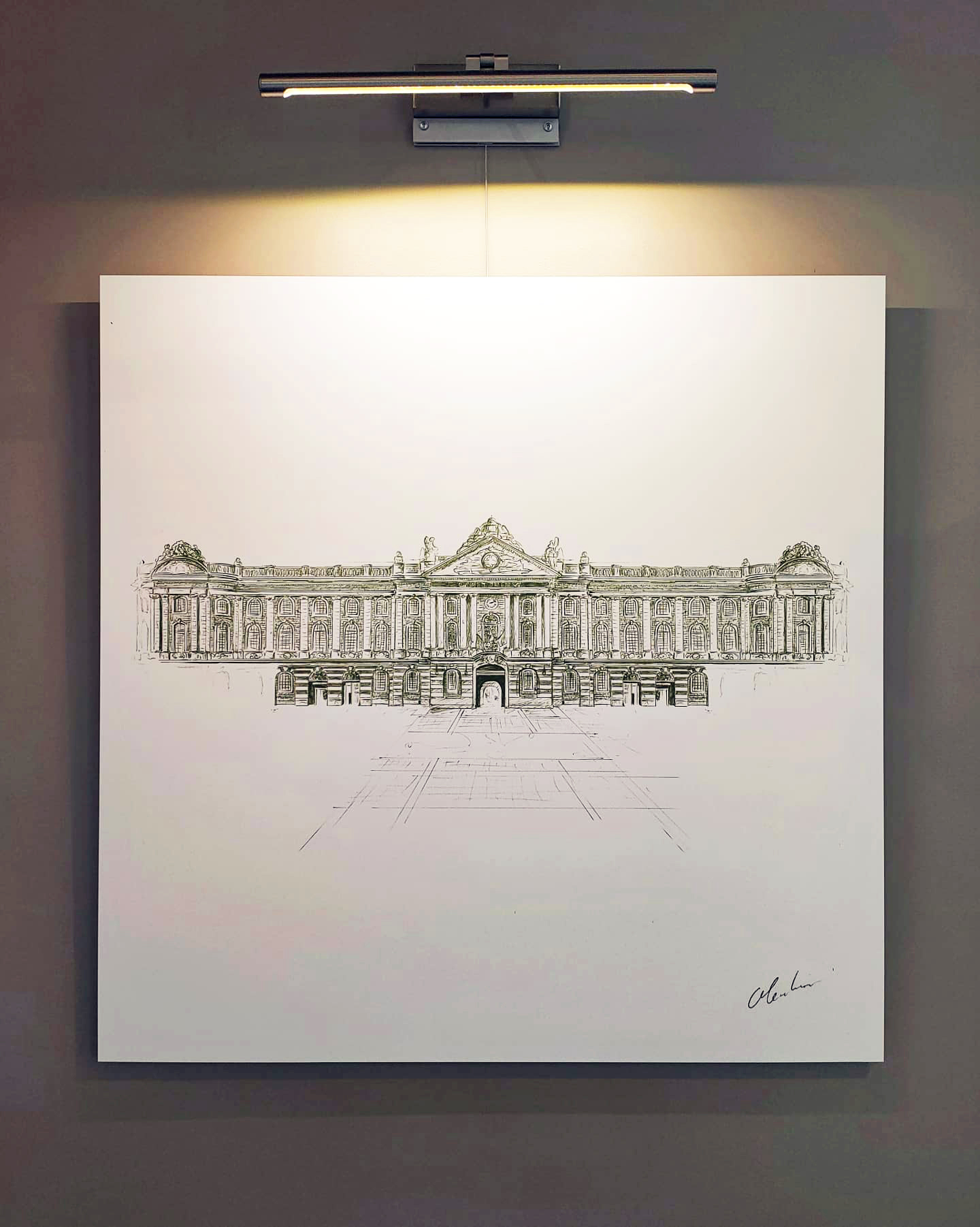 Photographie du dessin intitulé "Le Capitole de Toulouse" exposé au restaurant Le Cénacle de Toulouse