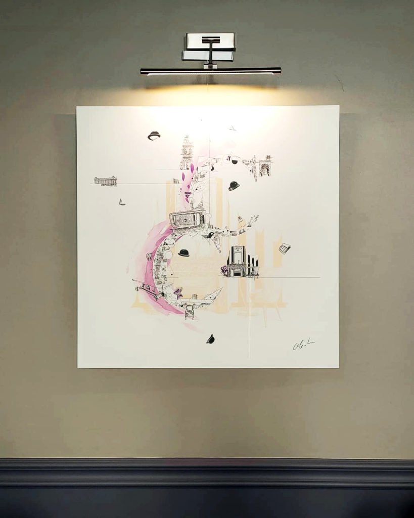 Photographie du dessin intitulé "Ascension 5 étoiles au stylo-bille" exposé au restaurant Le Cénacle de Toulouse