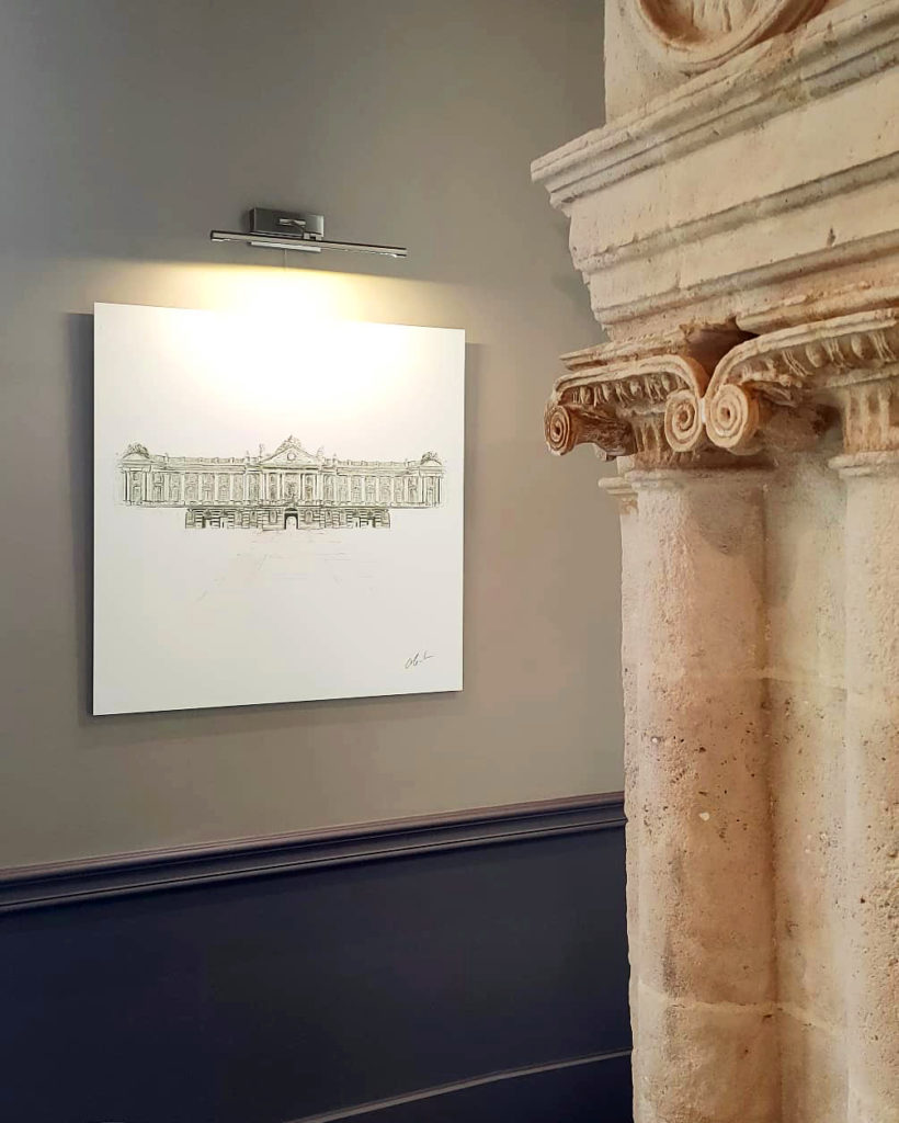 Photographie du dessin intitulé "Le Capitole de Toulouse" exposé au restaurant Le Cénacle de Toulouse